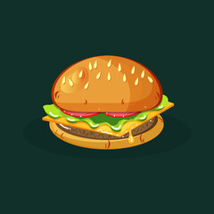 Hamburger with melting cheese.Vector illustration