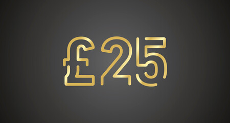 25 Pound Sterling internet website promotion sale offer big sale and super sale coupon code golden £25 discount gift voucher coupon black background