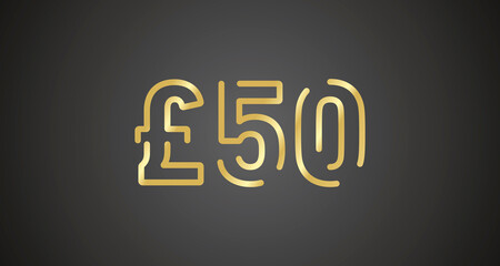 50 Pound Sterling internet website promotion sale offer big sale and super sale coupon code golden £50 discount gift voucher coupon black background