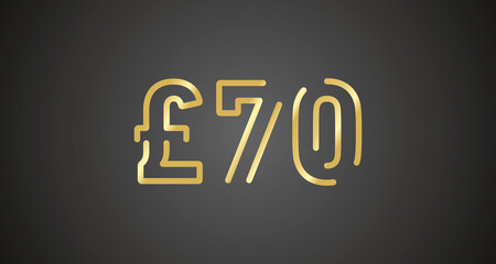 70 Pound Sterling internet website promotion sale offer big sale and super sale coupon code golden £70 discount gift voucher coupon black background