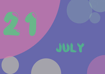 21 july day of the month in pastel colors. Very Peri background, trend of 2022.