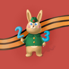 A hare in the form of a soldier with numbers in its paws. Illustration for postcards and more.