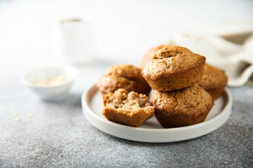 Homemade assorted muffins with lemon, cinnamon and nuts