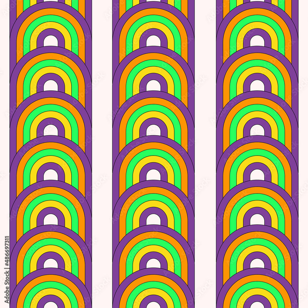 Poster abstract geometric seamless pattern with colorful rainbow stripes in retro style 70s, 80s. acid colo