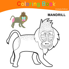 Coloring animal worksheet page. Educational printable coloring worksheet. Coloring game for preschool children. Black and white vector illustration. Motor skills education.