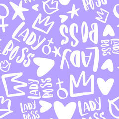 Lettering Pattern with hand-drawn elements and texts about women