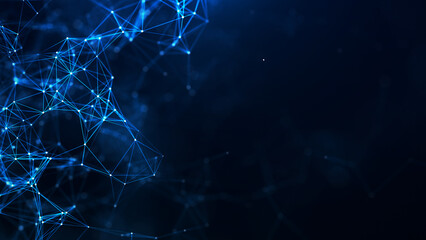 Abstract blue background with moving lines and dots. The concept of big data, technology and science. Worldwide network connection. 3d rendering.
