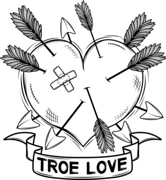 Black and white vector drawing of a heart (True Love)