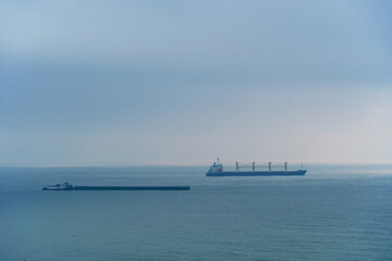 ships at sea, seascape with blue sky