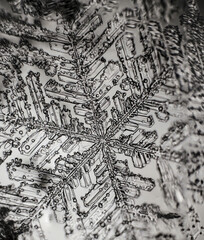 Macro photo of a snowflake. Water crystallized by nature.
