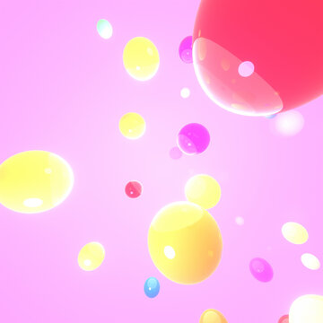 3d rendered colorful balls on pink background.