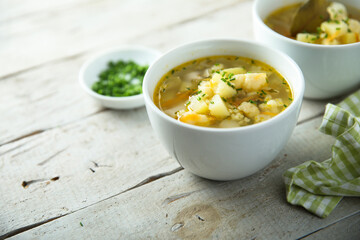 Homemade vegetable soup with millet