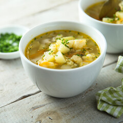 Homemade vegetable soup with millet