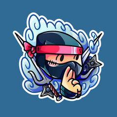 Hand drawn cartoon ninja sticker
