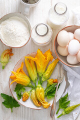 Homemade roasted pumpkin flower as a seasonal summer snack.