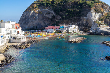 View of Sant’Angelo, a charming fishing village and popular tourist destination on Ischia, Italy