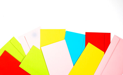 Colorful envelopes on white background. Delivery concept. Copy space