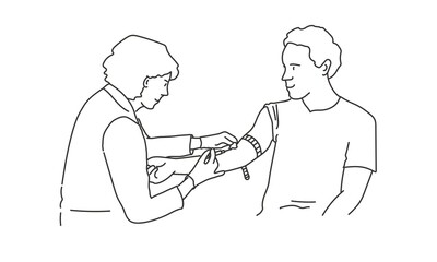 Nurse makes intravenous blood sampling from a patient for medical analysis.