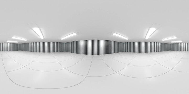 360 degree full panorama environment map of empty white hall 3d render illustration hdri hdr vr virtual reality content