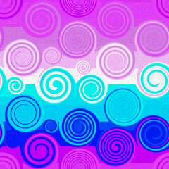 Bright pink-turquoise seamless pattern. Abstract circles endless background. For textiles and wrapping paper. Modern wallpaper. Swirl effect.