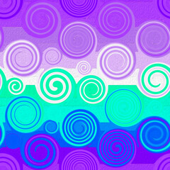 Fototapeta na wymiar Bright purple turquoise seamless pattern. Abstract circles endless background. For textiles and wrapping paper. Modern wallpaper. Swirl effect. 