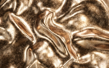 abstract liquid fluid bronze coppper folded metal surface with scratches and imperfections 3d render illustration