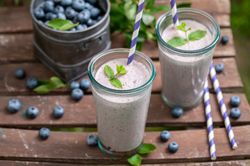 Sweet cocktail made of blueberries and yoghurt.