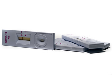 Obraz premium used antigen test kits. proper disposal of antigen covid test kits with positive result