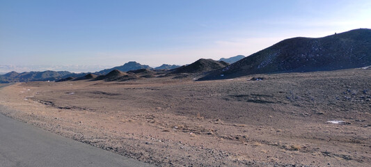 Tourist route to the Charyn Canyon, passes through inspiring picturesque landscapes, mountains...