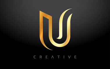 Golden U Letter Concept With Lines Monogram and Metalic Creative Look Vector