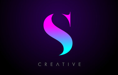 Purple Blue Neon S Letter Logo Design Concept with Minimalist Style and Serif Font Vector