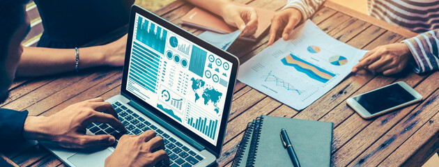 Business data dashboard analysis by ingenious computer software . Investment application display...