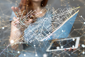 Neural network 3D illustration. Big data and cybersecurity