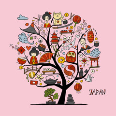 Japanese traditions and culture. Art tree for your design