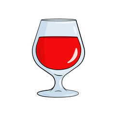 Glass filled with red wine. Cartoon