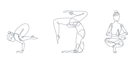 Yoga poses one line. Black line on white background. Perfect for poster and poscards