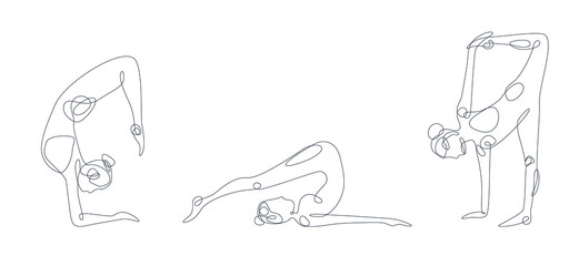 Fototapeta na wymiar Yoga poses one line. Black line on white background. Perfect for poster and poscards