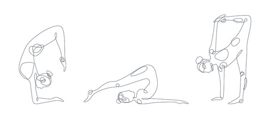 Yoga poses one line. Black line on white background. Perfect for poster and poscards