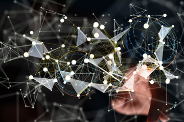 Neural network 3D illustration. Big data and cybersecurity