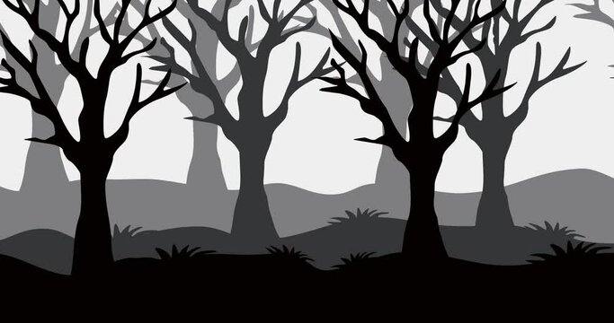 animated video of arid trees background in black and white shades