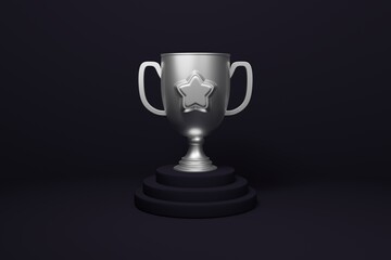3d award silver trophy wallpaper for 2nd position prize - Silver winner cup on metallic shiny platform - Illustration for first success - Successful position  podium