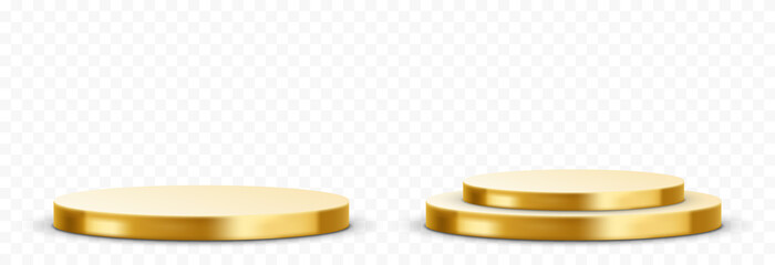 Set of vector gold podiums png. Golden pedestal on an isolated transparent background. Podium for advertising, podium for products. PNG. - obrazy, fototapety, plakaty