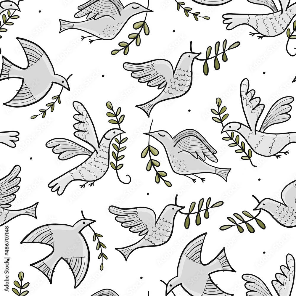 Poster doves, seamless pattern for your design