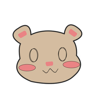 cute brown smiling bear head with ears and eyes with rosy cheeks
