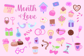 Valentine cute elements graphic resource. Valentine cute icon pack. Cute valentine elements graphic set.