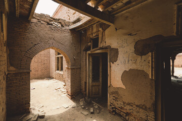 Interior View of the Brick Sandy Arches and Inside Room Ruins of the Derawar Fort in Cholistan Desert, Pakistan