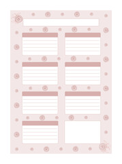 Diary, planner for classes, lessons. Notepad, a separate organizer sheet for the schedule. Template for records and planning