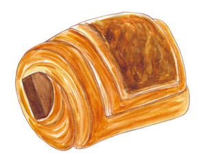 おいしそうなチョコレートデニッシュの水彩イラスト