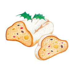 クリスマスに食べるシュトーレンの水彩イラスト
