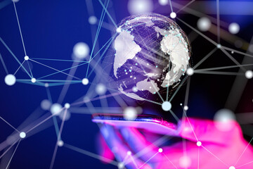 world Global network. Blockchain. 3D illustration. Neural networks and artificial intelligence. Abstract